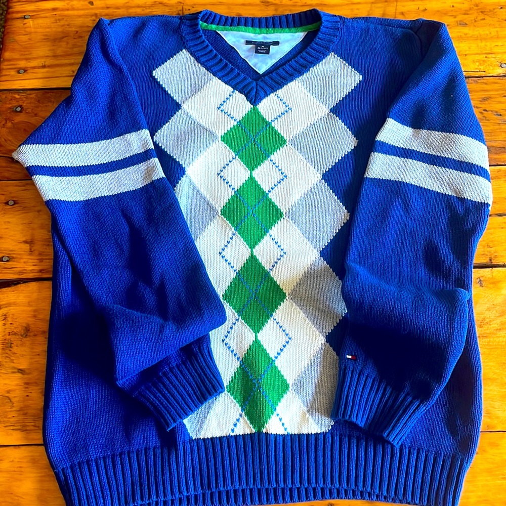 TOMMY HILFIGER BOYS MEDIUM 12-14 V-NECK SWEATER 100% COTTON, NEW WITHOUT TAGS